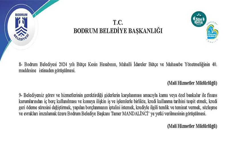 Bodrum Belediyesi 2 Mayıs 2025 Cuma günü gerçekleştireceği Belediye Meclisi gündemi sayfa 2