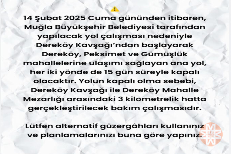 Dereköy-Peksimet-Gümüşlük yolu