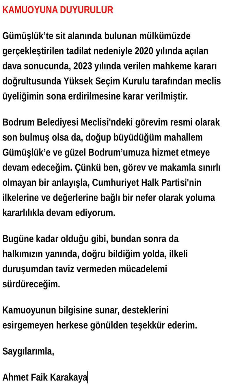 Ahmet Faik Karakaya açıklama, 22 Mayıs 2025