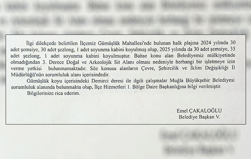 Bodrum Belediyesi, Çayıraltı Halk Plajı yanıtı, Mayıs 2025 2