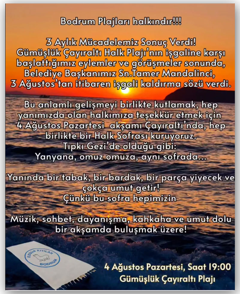 Meral Güneş, Gümüşlük Çayıraltı Halk Plajı açıklaması