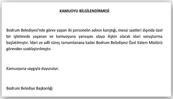 Bodrum Belediyesi Serkan Aloğlu açıklaması, Nisan 2022