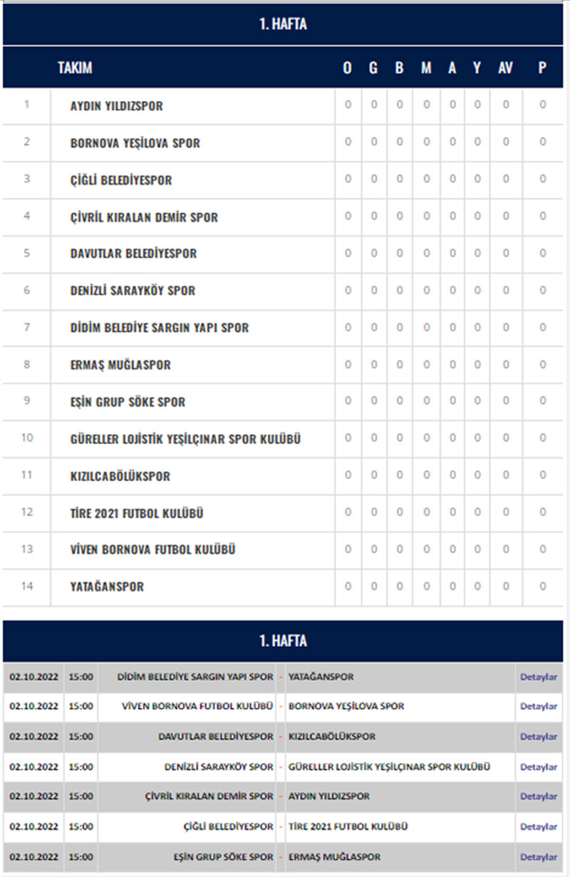 TFF BAL 9. Bölge 3. Grup 2021-2022 sezonu Maç Sonuçları Tablosu