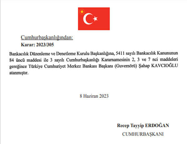 Şahap Kavcıoğlu atama kararı