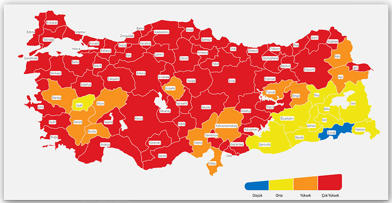 29 Mart 2021 Türkiye Koronavirüs risk haritası